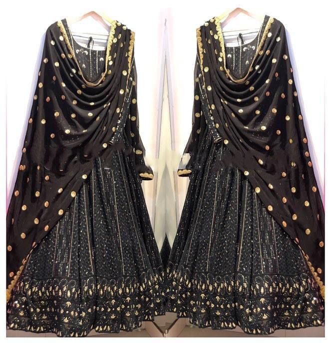 Yellow georgette heavy ari worked wedding long anarkali suit