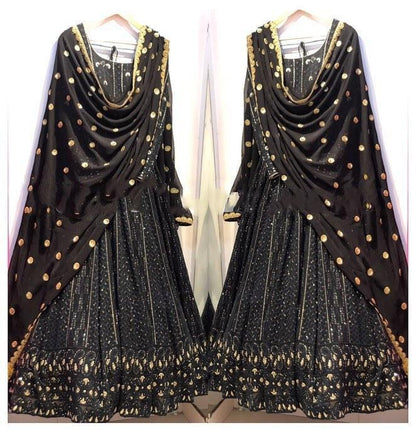 Yellow georgette heavy ari worked wedding long anarkali suit