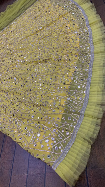 Yellow georgette heavy embroidered foil paper work lehenga choli for haldi ceremony