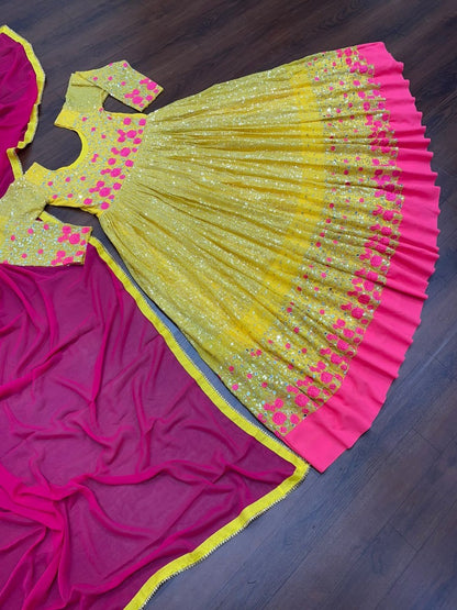 Yellow georgette heavy embroidered long anarkali suit