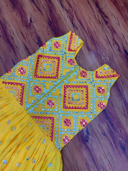 Yellow georgette heavy multi thread work ethnic jumpsuit