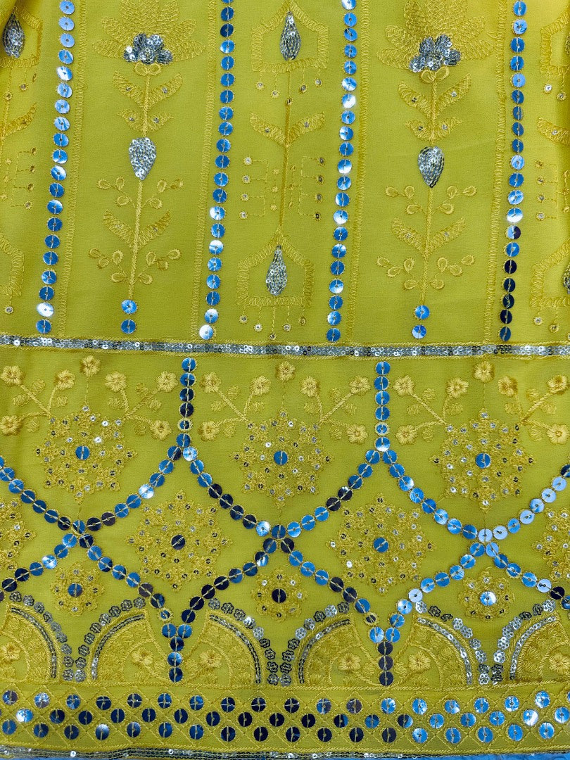 Yellow georgette heavy work lehenga choli