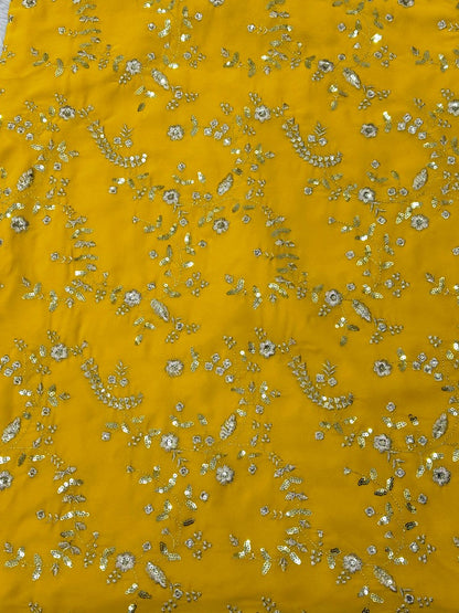 Yellow georgette sharara suit for ceremony
