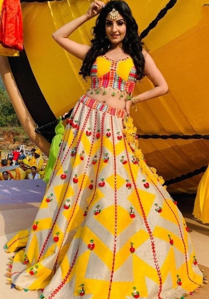Yellow gotta satin digital printed lehenga choli