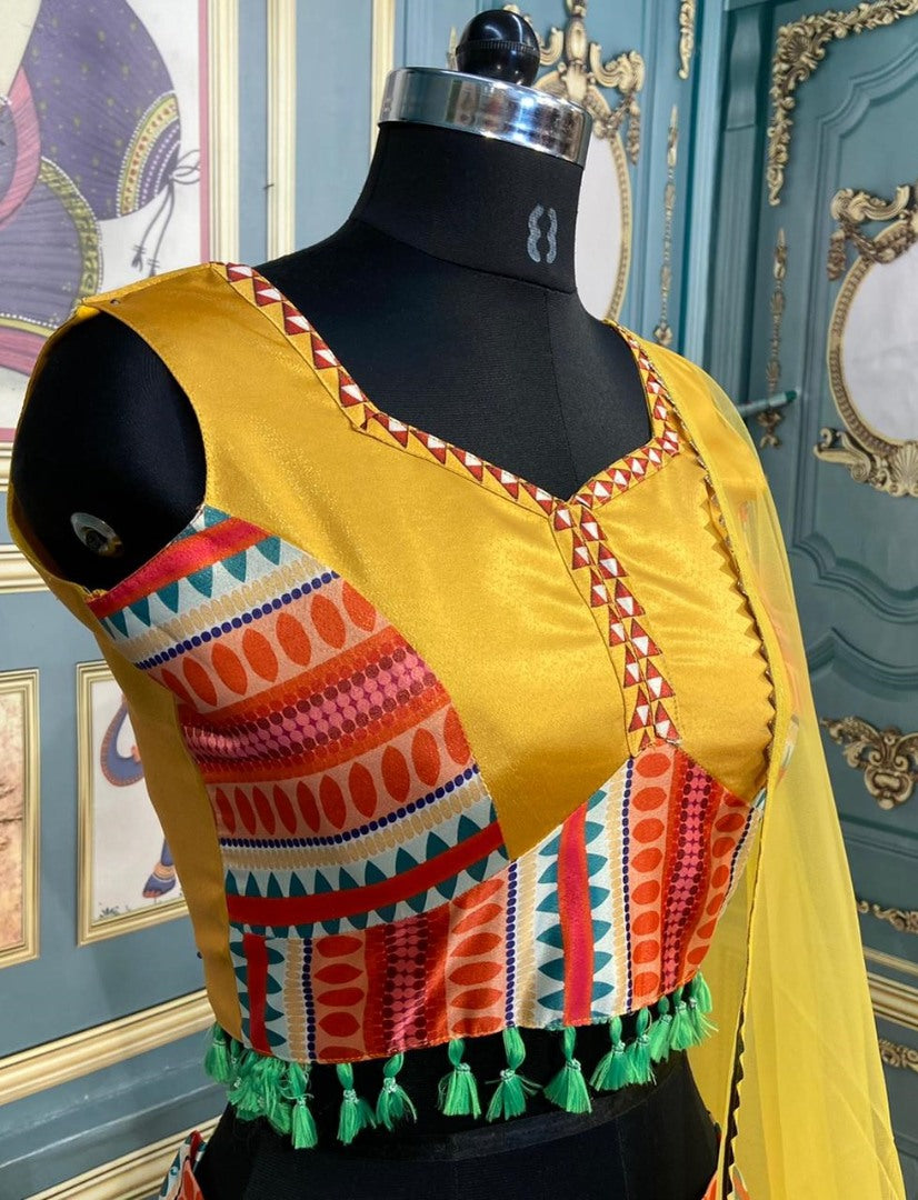 Yellow gotta satin digital printed lehenga choli