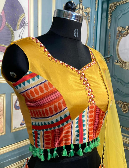 Yellow gotta satin digital printed lehenga choli