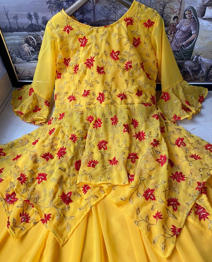 Yellow heavy georgette embroidered work crop top