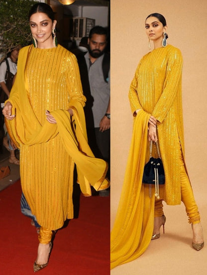 Yellow heavy georgette sequence work designer salwar suit