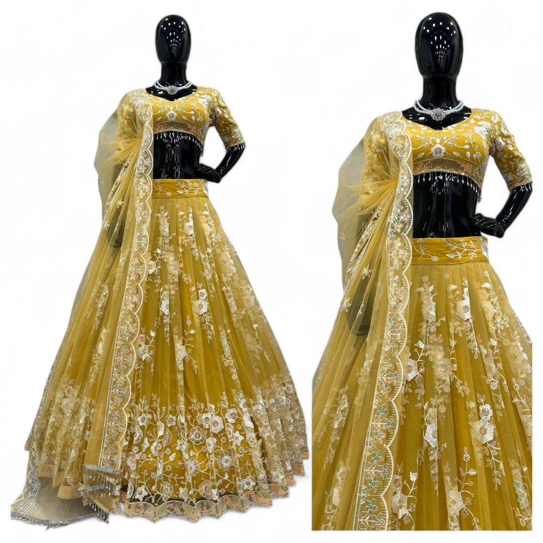 Yellow heavy work designer ceremonial lehenga choli