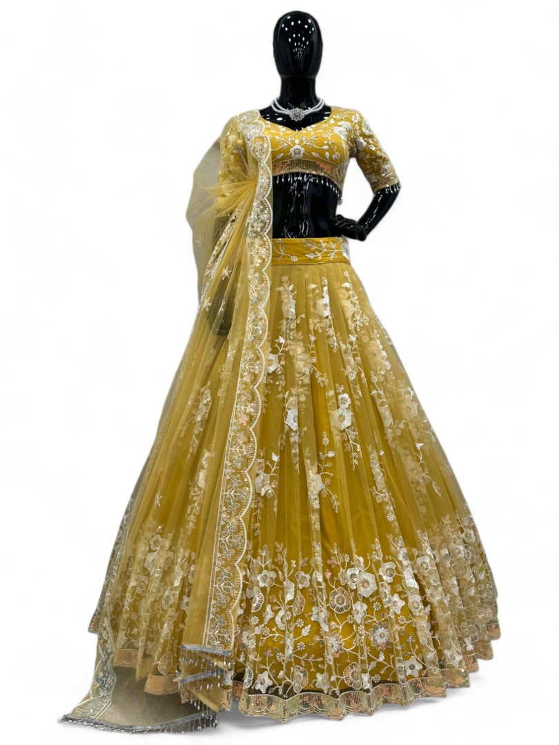Yellow heavy work designer ceremonial lehenga choli
