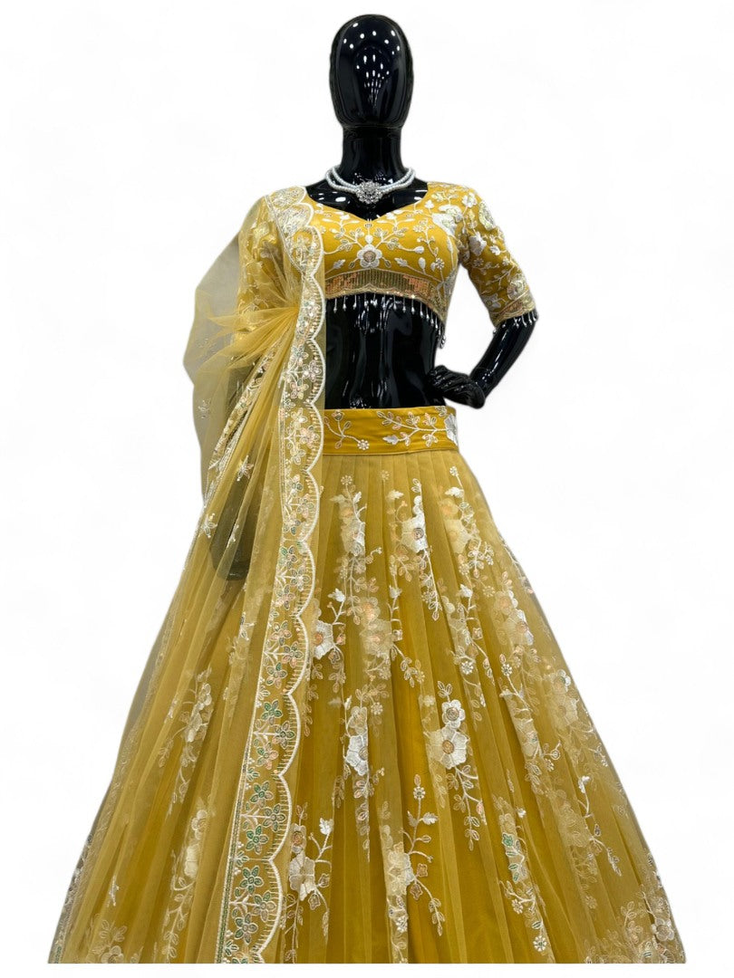 Yellow heavy work designer ceremonial lehenga choli