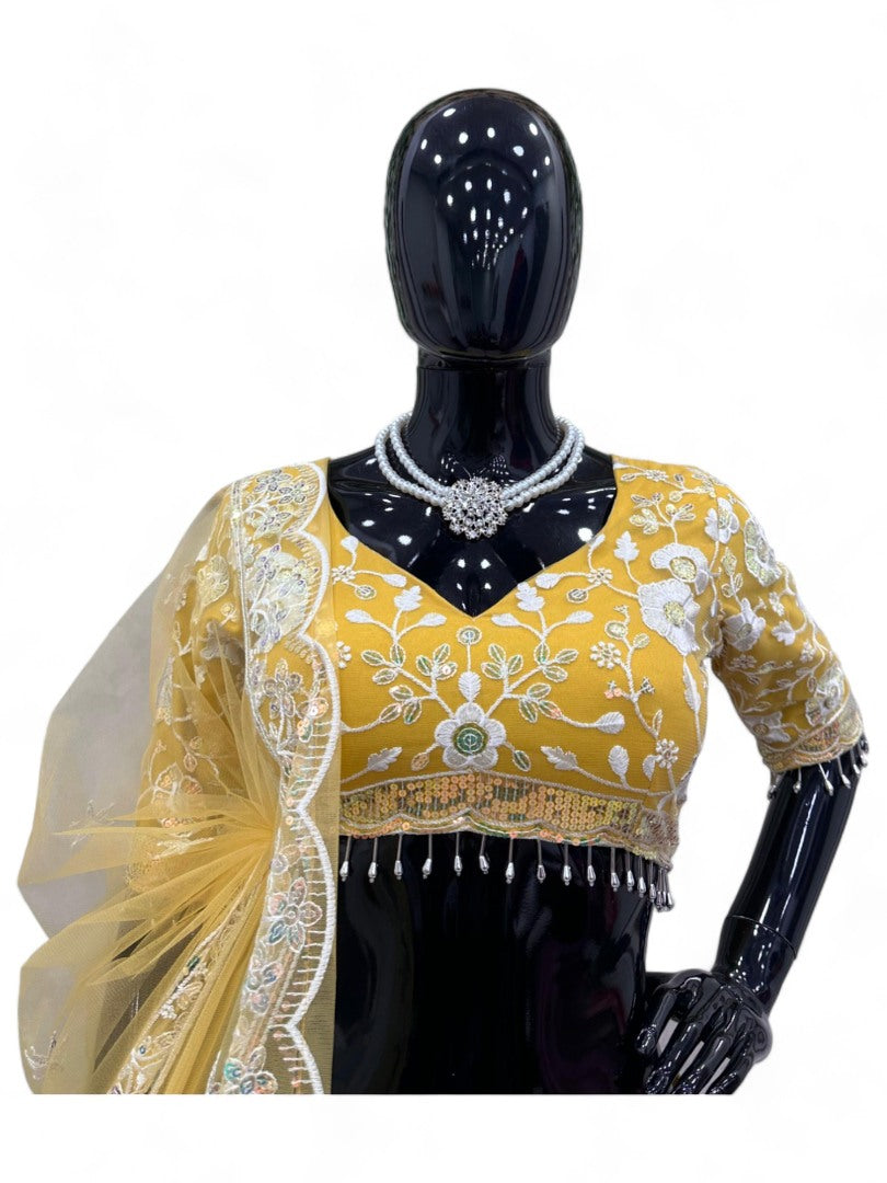 Yellow heavy work designer ceremonial lehenga choli