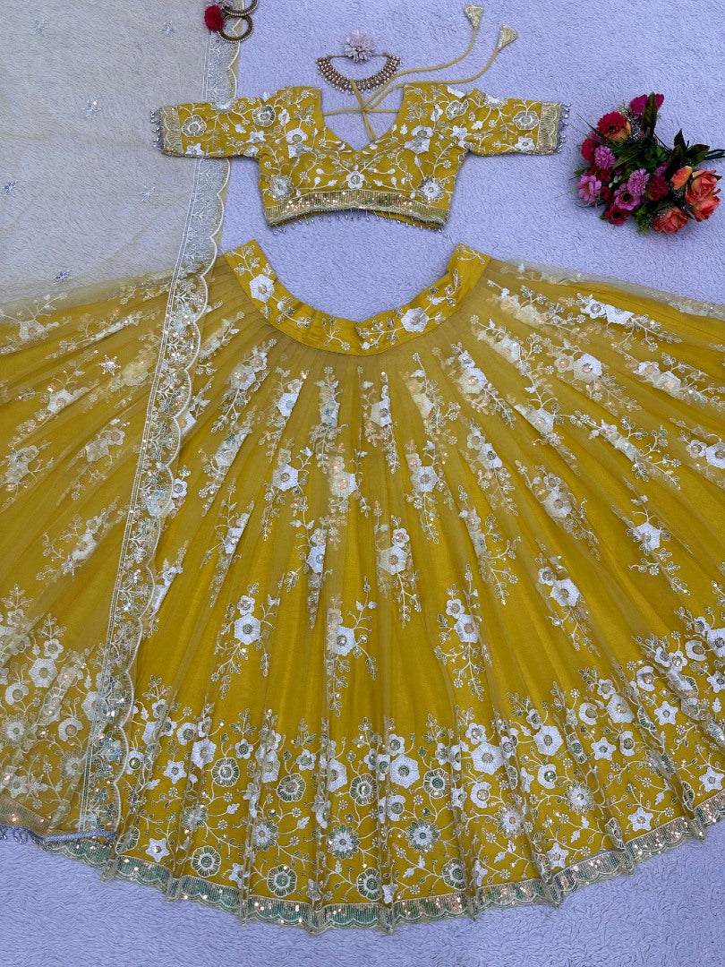 Yellow heavy work designer ceremonial lehenga choli