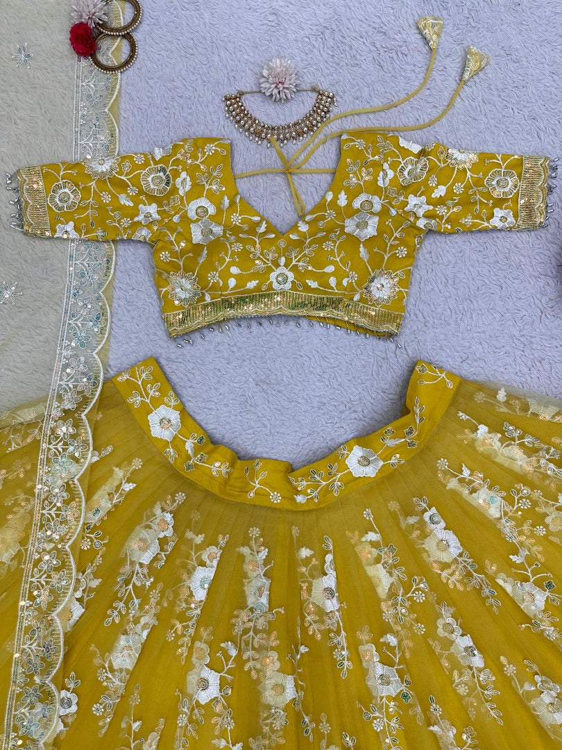 Yellow heavy work designer ceremonial lehenga choli