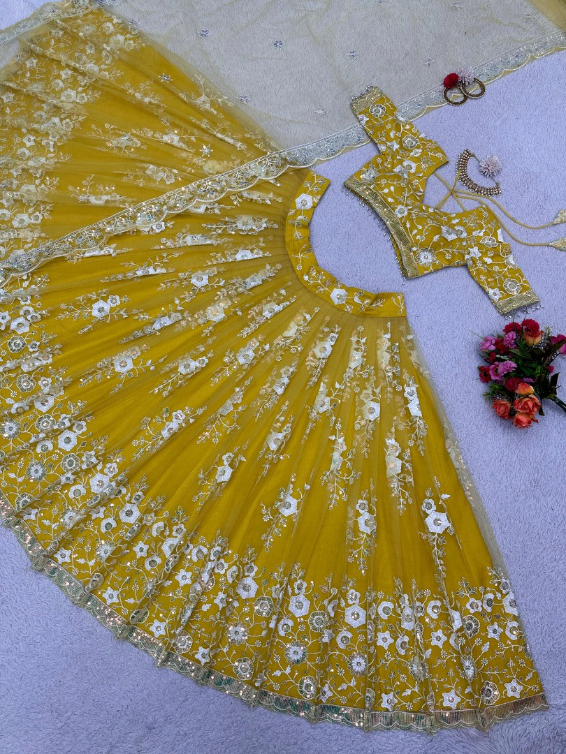 Yellow heavy work designer ceremonial lehenga choli