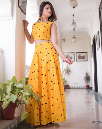yellow hexa cotton crop top lehenga choli