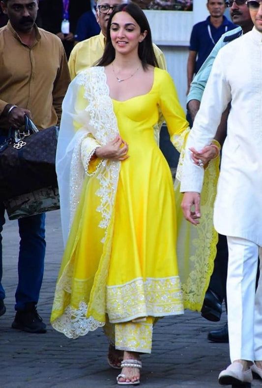 Yellow kiara advani anarkali suit