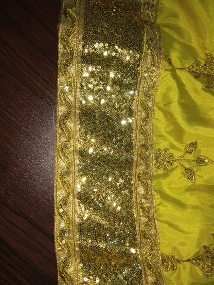 Yellow kumkum silk designer embroidered lehenga choli for ceremony