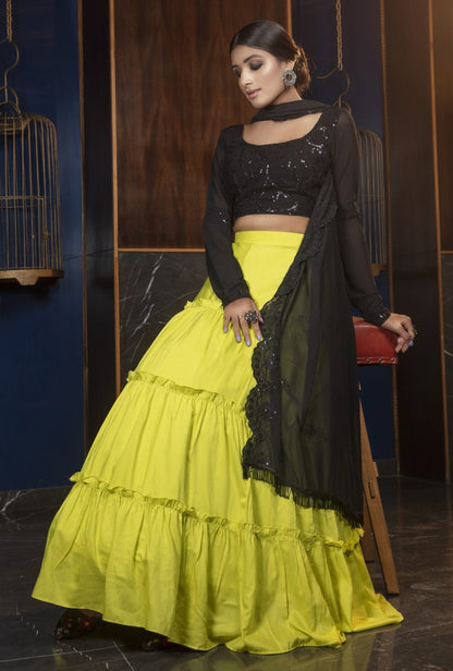 Yellow maslin cotton embroidered lehenga choli