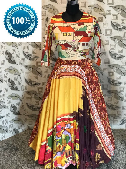 yellow maslin cotton multicolor printed kurti