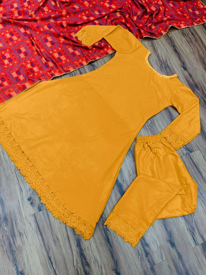 Yellow maslin russel lace salwar suit