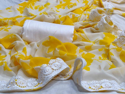 Yellow moss georgette beautiful digital printed casual saree
