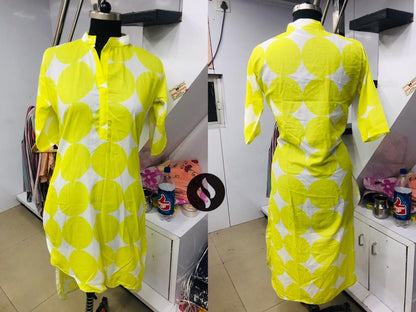 yellow musleen printed kurti