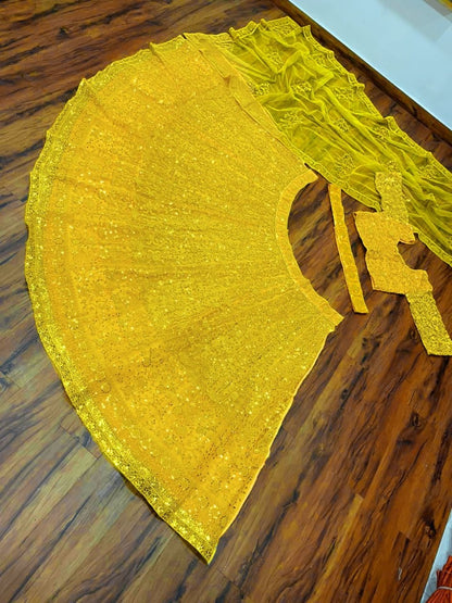 Yellow net coding heavy dori work wedding lehenga choli