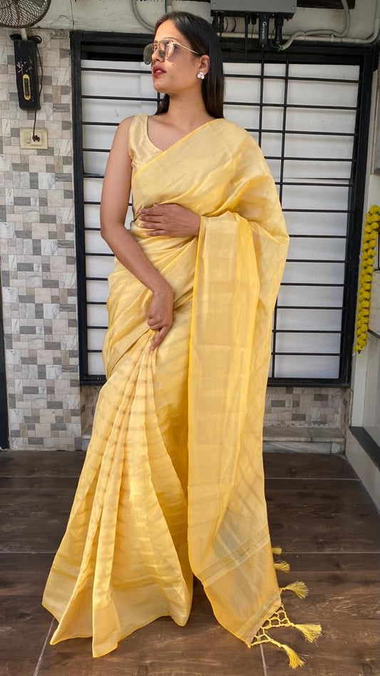 Yellow organza saree