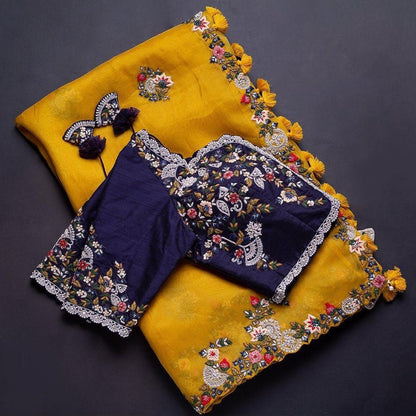 Yellow organza with sequence embroidered work saree