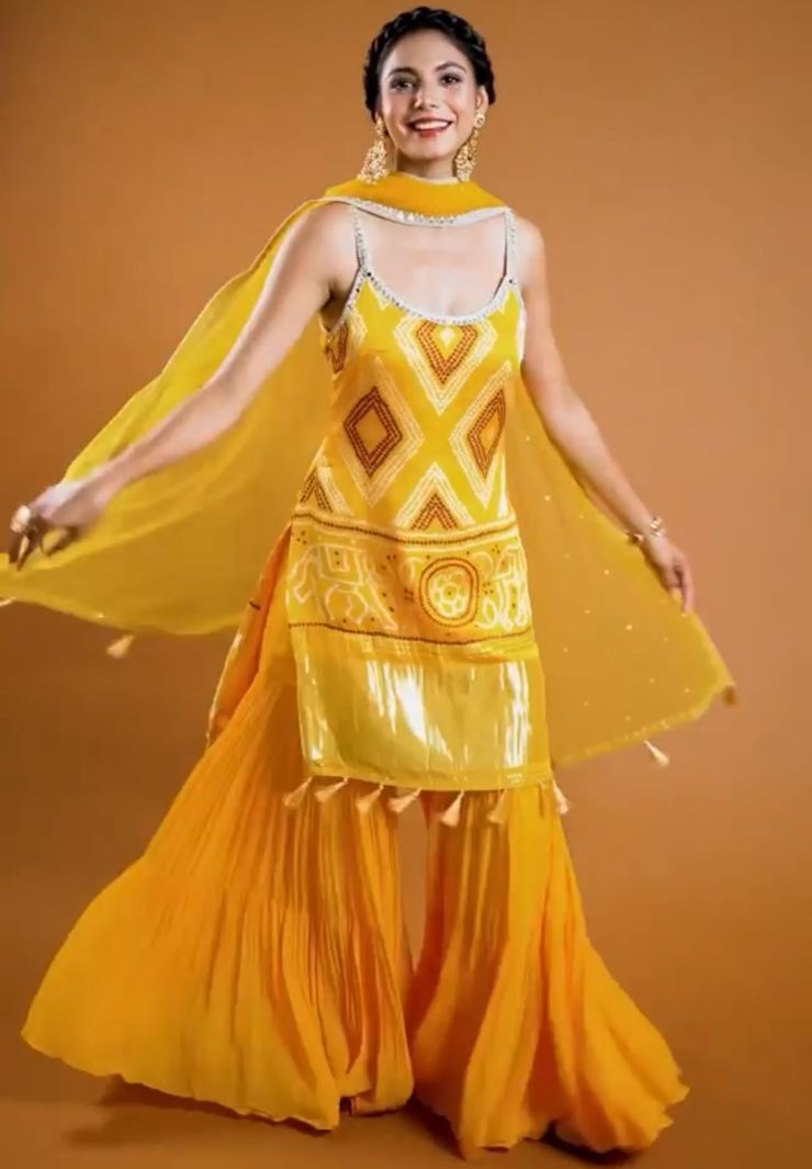 Yellow printed sharara suit