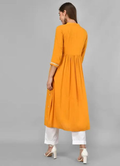 Yellow rayon chikankari work short kurti