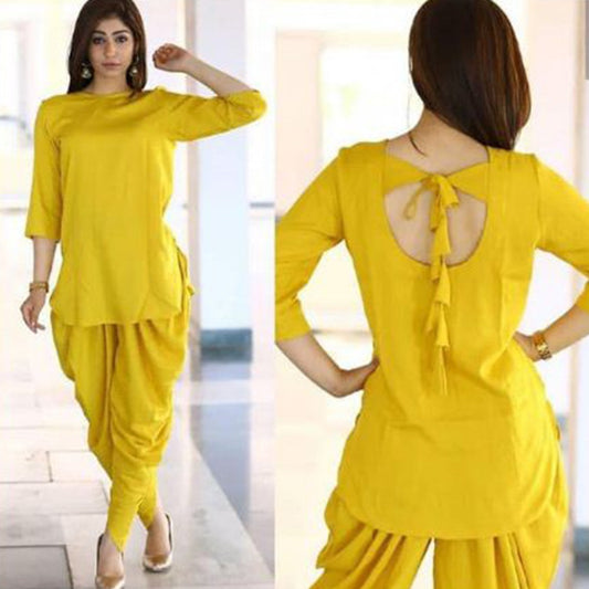 Yellow rayon dhoti suit