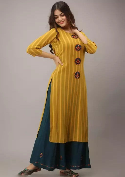 Yellow rayon printed plazzo kurti