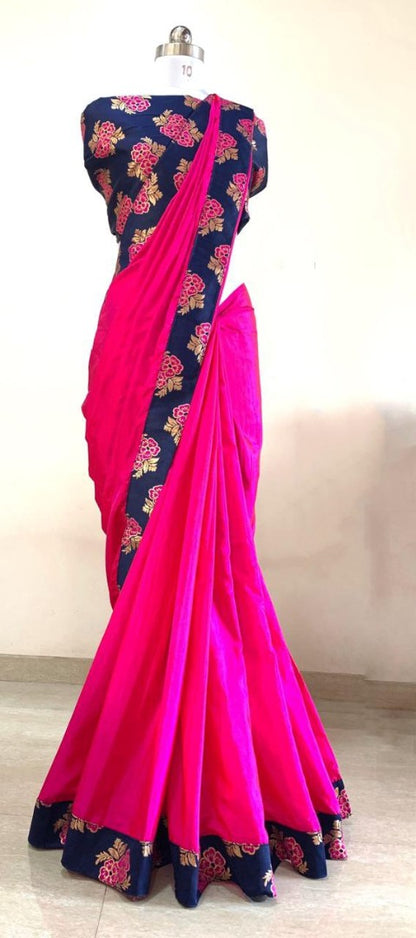 Yellow sana silk beautiful plain saree
