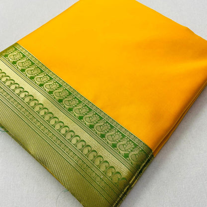 Yellow silk jacquard weaving wedding saree
