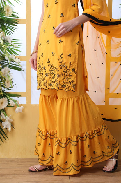 Yellow soft cotton sharara salwar suit