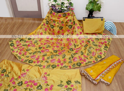 Yellow tafeta silk embroidered wedding lehenga choli