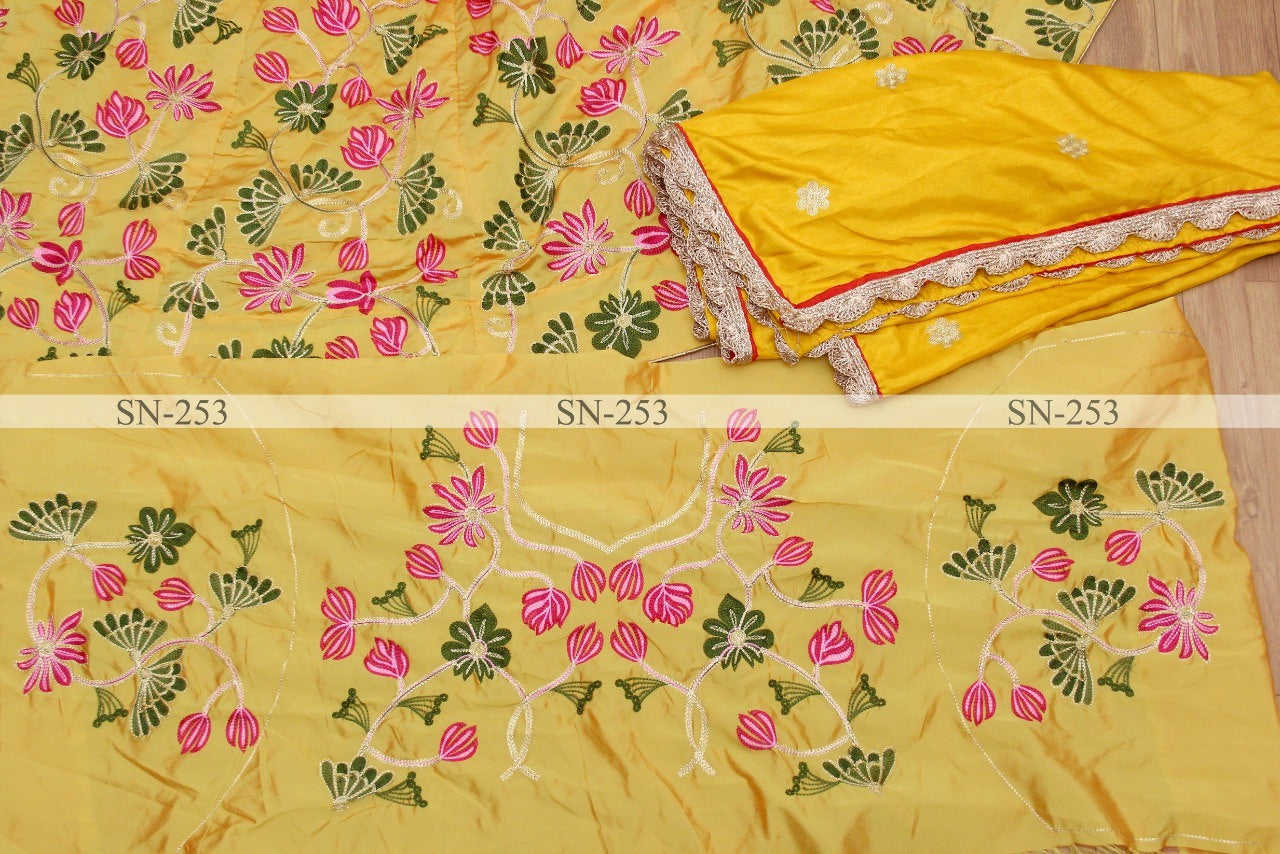 Yellow tafeta silk embroidered wedding lehenga choli