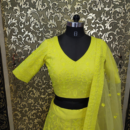 yellow tapeta silk heavy embroidered wedding lehenga