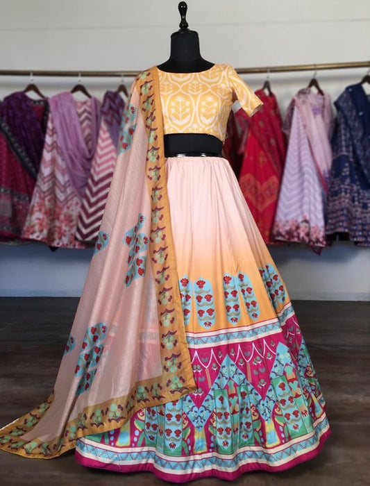 Yellow vaishali silk digital printed lehenga choli