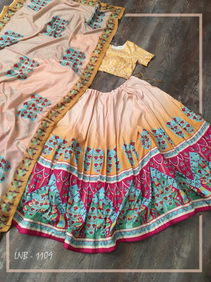 Yellow vaishali silk digital printed lehenga choli