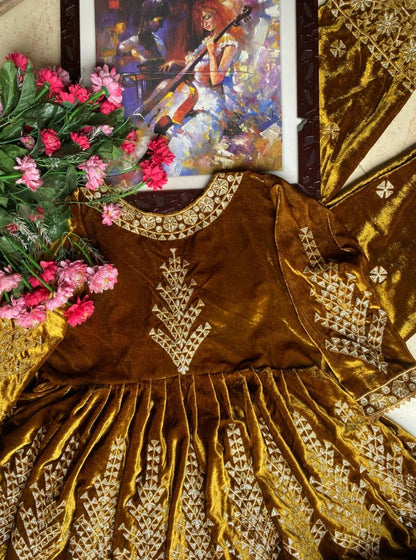 Yellow velvet embroidered salwar suit
