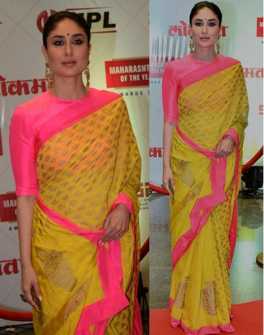 Yellow vivo silk printed bollywood style saree