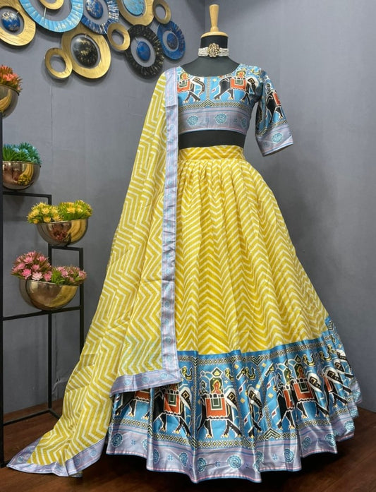 Yellow zig zag printed festival wear lehenga choli