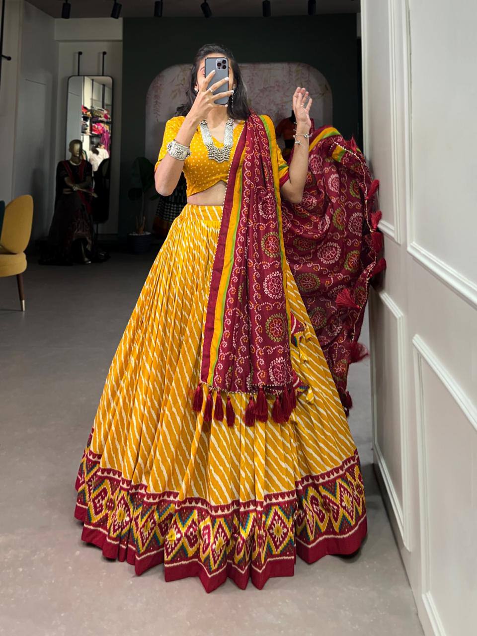 Beautiful printed cotton navratri lehenga choli Yellow