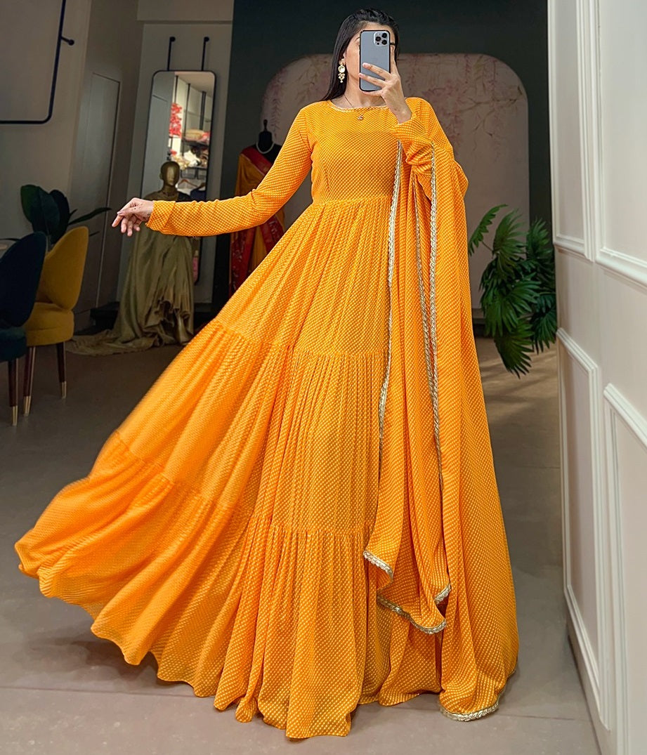 Georgette printed heavy flair long gown