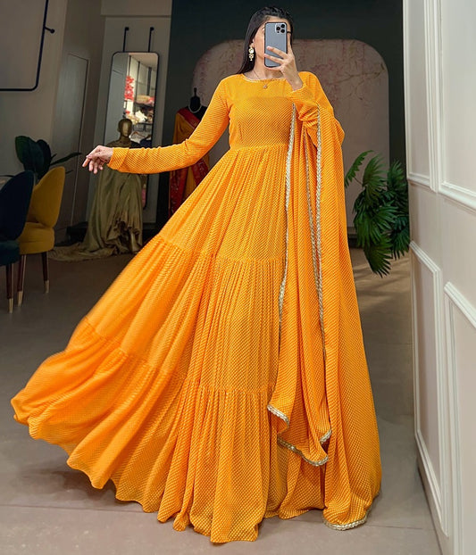 Georgette printed heavy flair long gown